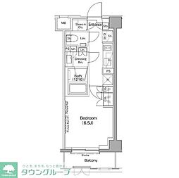 ザ・パークハビオ神泉 4階1Kの間取り