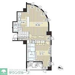 パークアクシス恵比寿 2階1LDKの間取り