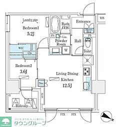 渋谷区東3丁目マンション 2LDKの間取図画像