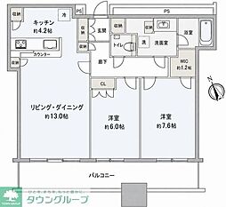クレストプライムタワー芝 2LDKの間取図画像