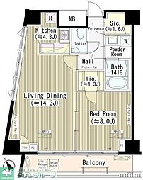 六本木エムケイアートレジデンス 1LDKの間取図画像