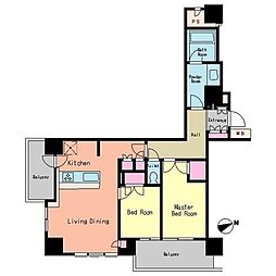 レジディアタワー目黒不動前 2LDKの間取図画像