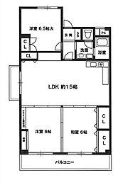 南茨木駅前ハイタウンK棟 11階2LDKの間取り