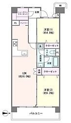 狛江セントラルハイツ　3号棟 2LDKの間取り