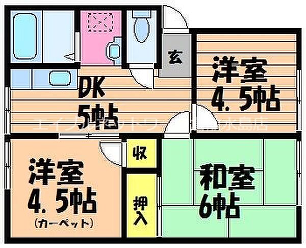 メゾンセンチュリー　B棟 ｜岡山県倉敷市酒津(賃貸アパート3DK・2階・45.20㎡)の写真 その2