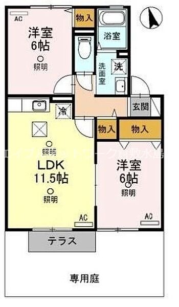 エフロレンス山陽　A棟 ｜岡山県倉敷市玉島乙島(賃貸アパート2LDK・1階・53.48㎡)の写真 その2