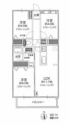 ダイアパレス北大西 3LDKの間取図画像