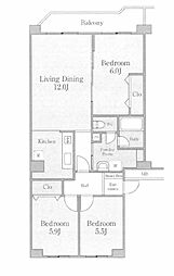 コープ野村澄川第2 3LDKの間取図画像
