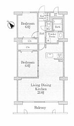 朝日プラザ白石本通 2LDKの間取図画像