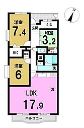 シャトレ愛松一宮2 3LDKの間取図画像