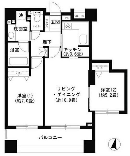 東京都文京区小石川１丁目(賃貸マンション2LDK・8階・60.72㎡)の写真 その2