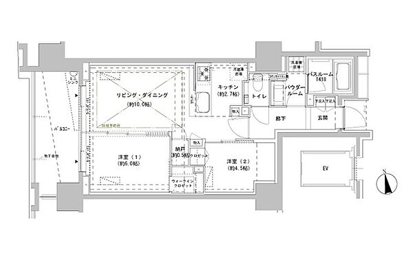 東京都新宿区南山伏町(賃貸マンション2LDK・4階・55.02㎡)の写真 その2