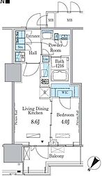 都営大江戸線 勝どき駅 徒歩12分の賃貸マンション 14階1LDKの間取り
