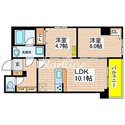 都営新宿線 菊川駅 徒歩7分の賃貸マンション 6階2LDKの間取り