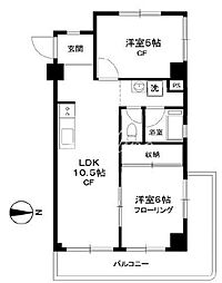 東京メトロ日比谷線 六本木駅 徒歩10分の賃貸マンション 3階2LDKの間取り