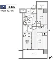東京メトロ東西線 木場駅 徒歩9分の賃貸マンション 3階2LDKの間取り