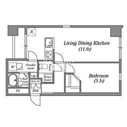 東京メトロ日比谷線 八丁堀駅 徒歩6分の賃貸マンション 1階1LDKの間取り