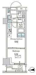 東京臨海高速鉄道りんかい線 天王洲アイル駅 徒歩7分の賃貸マンション 6階1DKの間取り