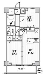 東京メトロ日比谷線 南千住駅 徒歩13分の賃貸マンション 11階2LDKの間取り