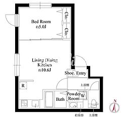 都営大江戸線 清澄白河駅 徒歩7分の賃貸マンション 5階1LDKの間取り