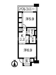 JR山手線 目黒駅 徒歩5分の賃貸マンション 5階2Kの間取り
