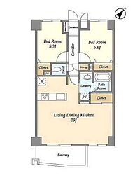 JR山手線 目黒駅 徒歩9分の賃貸マンション 2階2LDKの間取り