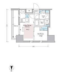 都営浅草線 蔵前駅 徒歩3分の賃貸マンション 13階1LDKの間取り