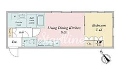 東京メトロ半蔵門線 清澄白河駅 徒歩6分の賃貸マンション 2階1LDKの間取り