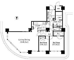 東京メトロ有楽町線 月島駅 徒歩7分の賃貸マンション 23階1LDKの間取り