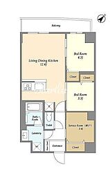 東京メトロ東西線 西葛西駅 徒歩12分の賃貸マンション 1階2LDKの間取り