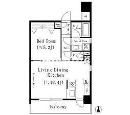 JR山手線 五反田駅 徒歩7分の賃貸マンション 9階1LDKの間取り