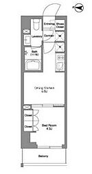 東京メトロ日比谷線 三ノ輪駅 徒歩9分の賃貸マンション 5階1DKの間取り