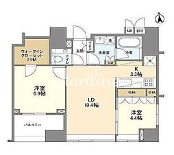 東京メトロ南北線 麻布十番駅 徒歩2分の賃貸マンション 12階2LDKの間取り