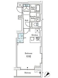 都営大江戸線 築地市場駅 徒歩5分の賃貸マンション 4階ワンルームの間取り