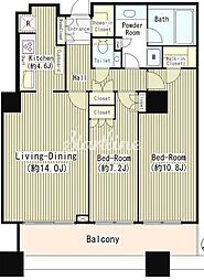 東京メトロ南北線 白金高輪駅 徒歩1分の賃貸マンション 37階2LDKの間取り