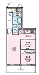 東急目黒線 大岡山駅 徒歩10分の賃貸アパート 2階2LDKの間取り