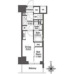 都営大江戸線 東新宿駅 徒歩3分の賃貸マンション 9階1DKの間取り