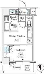 都営浅草線 浅草駅 徒歩14分の賃貸マンション 8階1DKの間取り