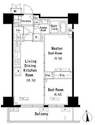 都営大江戸線 新御徒町駅 徒歩3分の賃貸マンション 11階2LDKの間取り