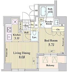 セレサ東日本橋 1LDKの間取図画像