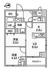 中野区上高田2丁目マンション 2DKの間取図画像