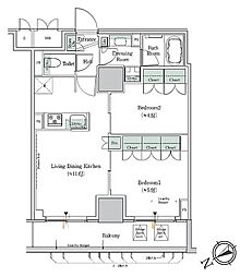 ワンルーフレジデンス西日暮里 2LDKの間取図画像