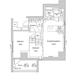 ザ・パークハビオ人形町レジデンス 2LDKの間取図画像