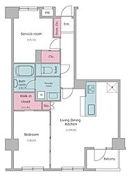 レジディア六本木檜町公園 1SLDKの間取図画像