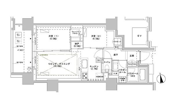 東京都新宿区南山伏町(賃貸マンション2LDK・11階・55.60㎡)の写真 その2