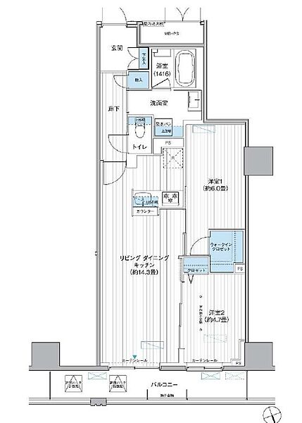 東京都台東区駒形１丁目(賃貸マンション2LDK・7階・59.48㎡)の写真 その2