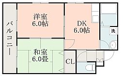 マザーアース・ツル 2DKの間取図画像