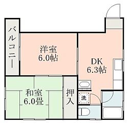 第2梶原ハイツ 2DKの間取図画像