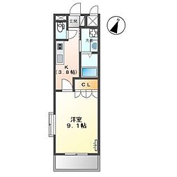 敬愛ハイツB 1Kの間取図画像