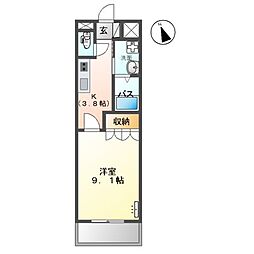 敬愛ハイツA 1Kの間取図画像